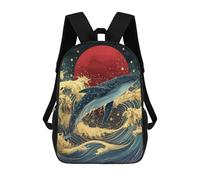 sinyumoney Whale Riding Waves with Red Sun 3D Printed 17inch Kids School Bag Rucksacks Children's School Fashion Casual Back Pack High Capacity Travel Book Bags