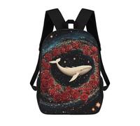 sinyumoney Whale Roses Celestial Art Rucksacks 3D Printed Children 17inch Backpacks Fashion Casual Daypack Travel Bags Outdoor Casual Daypack for Boy And Girl