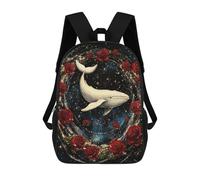 sinyumoney Whale Roses Galaxy Art Print-2 3D Printed School Bag Children's School Backpack Schoolbags Travel Backpacks Casual Fashion Bag for Kids School Students 17inch