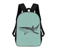 sinyumoney Whale Shark Illustration on Teal Background Children's Backpacks School 3D Printed Bag Bookbag for Kids Travel Rucksacks Boy Girl Book Bags Kids School Bag 17inch