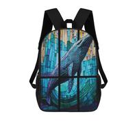 sinyumoney Whale Stained Glass Backpacks Kids School Backpack School Bag 3D Printed Fashion School Bags for Boys Elementary And Middle School Students 17inch