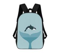 sinyumoney Whale Tail And Orca Children's Backpack, 3D Printed School Backpack, Backpack for Boys Girls, Adjustable School Bag for Primary School 17inch