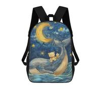 sinyumoney Whale Tail Teddy Bear Night Sky 3D Printed School Bag Children's School Backpack Schoolbags Travel Backpacks Casual Fashion Bag for Kids School Students 17inch