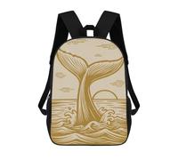 sinyumoney Whale Tail with Sun And Waves Golden Beige School Bag Bookbag 3D Printed Children's Backpacks for Kids Boy Girl Book Bags Kids School Bag Travel Rucksacks 17inch