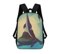 sinyumoney Whale, Turtle, And Island Children's School Backpack 3D Printed for Kids Travel Rucksacks Book Bags for Boys Elementary School Students 17inch