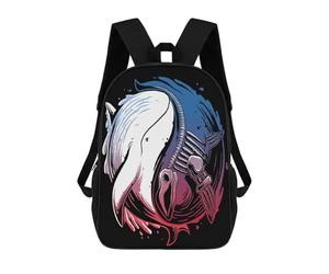 sinyumoney Whale Yin Yang Skeleton School Bag Backpack Teen Schoolbag 3D Printing Adjustable Schoolbag Fashion Pocket Bag for Kids Boys Girls Students And Teenagers Fans 17inch