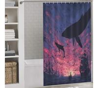 sinyumoney Whales Above The Sailing Ships Modern Fabric Bathroom Decor Set with Hooks Waterproof Fabric Shower Curtain Anti Mould for Bathroom Wet Room 53.54x70.87Inch（136x180cm）