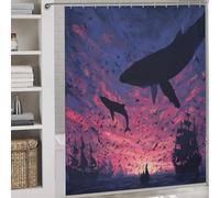 sinyumoney Whales Above The Sailing Ships Shower Curtains Mould Proof Thicken Durable Polyester Bathroom Curtains Modern Art for Toile Bathroom Dorm 69.69x70.87Inch（177x180cm）
