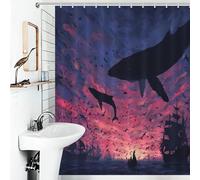 sinyumoney Whales Above The Sailing Ships Shower Curtains Mould Proof Waterproof Polyester Fabric Modern Polyester Water Repellent for Home Bathroom Toile 56.30x70.87Inch（143x180cm）