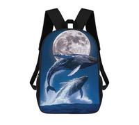 sinyumoney Whales Breaching Under The Moonlight 3D Printed Children's School Backpack for Kids High Capacity Travel Rucksacks Book Bags Kids School Bag Back Pack 17inch