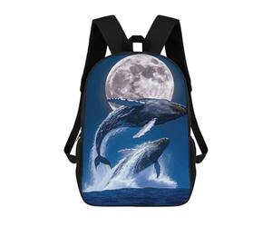 sinyumoney Whales Breaching Under The Moonlight 3D Printed Children's School Backpack for Kids High Capacity Travel Rucksacks Book Bags Kids School Bag Back Pack 17inch
