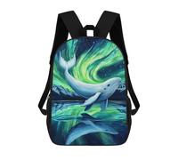 sinyumoney Whales Under Aurora Borealis Backpacks 3D Printed 17inch Kids School Backpack Outdoor Casual Daypack Casual Travel Bags for Middle School Students