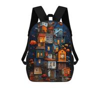 sinyumoney Whimsical Autumn Village Backpacks, Kids Backpack Student School Bag 3D Printed Travel Backpacks Fashion Accessory Backpack Children Waterproof School Bags 17inch