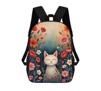 sinyumoney Whimsical Cat Among Blooming Flowers Fine Art Rucksack School Secondary High School College Backpack Travel for Campus Outdoor Travel Sports 17inch