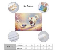 sinyumoney Whimsical Cat Chase in Flowers Art Work for Home Walls Wall Decor Ready to Hang for Bathroom Toilet Decor Large Canvas Wall Art for Living Room 20x30inch(50x75cm)