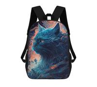 sinyumoney Whimsical Cat Fantasy Art Kids School Backpack 3D Printed Fashion School Bag Casual School Bag for Boys Elementary And Middle School Students 17inch