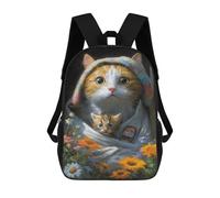 sinyumoney Whimsical Cat Garden Art Print Backpack School Bag Work Laptop Backpack Rucksack Bag for Boys/Girls/Teenagers 17inch