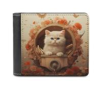 sinyumoney Whimsical Cat in A Flower Frame 3D Print Men's Wallet Credit Card Holder Slots Note Section Modern Style Wallets for Boys Girls 11.7cm*9.5cm