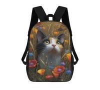 sinyumoney Whimsical Cat in Flowers Backpack School Bag Fashion Stationery Backpack Waterproof Casual Daypacks- Perfect for Travel, Work And Daily Use 17inch