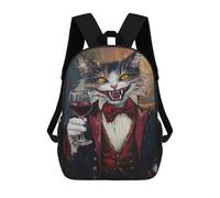 sinyumoney Whimsical Cat in Formal Attire 17inch School Bag 3D Printed Children's School Backpack Casual Fashion Travel Backpacks for Kids School Students