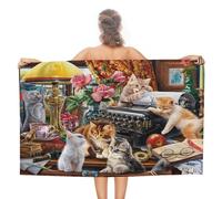 sinyumoney Whimsical Cats in A Literary Setting Basics Towel Set Lightweight Soft Absorbent Beach Towel Ideal for Beach 130cm*80cm