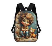 sinyumoney Whimsical Child with Kitten 3D Printed 17 Inch School Backpack Children's Backpacks 3D Printed Cool Knapsack for Boys Elementary And Middle