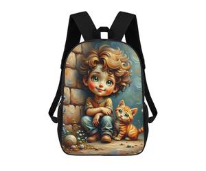 sinyumoney Whimsical Child with Kitten School Backpack Water Resistant School Bag Business Backpack for Girls Boys Teenage 17inch