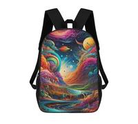 sinyumoney Whimsical Cosmic Landscape 3D Printed School Bag Children's School Backpack Schoolbags Travel Backpacks Casual Fashion Bag for Kids School Students 17inch