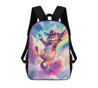 sinyumoney Whimsical Cowboy Cat Guns School Bag Bookbag 3D Printed Children's Backpacks for Kids Boy Girl Book Bags Kids School Bag Travel Rucksacks 17inch