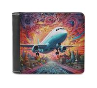 sinyumoney Whimsical Flight Through Fantasy Landscapes 3D Print Men's Wallet Bills Credit Cards Leather RFID Wallets Craftsmanship Gifts 11.7cm*9.5cm