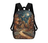 sinyumoney Whimsical Forest Cottage Scene Rucksack School Secondary High School College Backpack Travel for Campus Outdoor Travel Sports 17inch