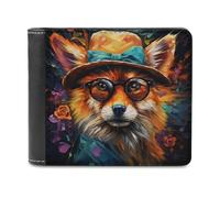 sinyumoney Whimsical Fox in Hat 3D Print Clutch Purse Card Slots ID Banknote Compartments Soft Convenient Leather Men's Wallet 11.7cm*9.5cm