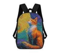 sinyumoney Whimsical Fox Painting Backpacks Kids School Backpack School Bag 3D Printed Fashion School Bags for Boys Elementary And Middle School Students 17inch