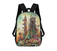 sinyumoney Whimsical Future Cityscape Kids Backpacks,3D Personalized School Bookbags for Boys Girls Large Schoolbags Casual Daypack 17inch