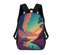 sinyumoney Whimsical Landscape with Rainbow School Bag 3D Printed Children's School Backpack Casual Fashion Travel Backpacks for Kids School Students 17inch