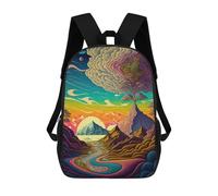 sinyumoney Whimsical Landscape with River And Trees Kids School Backpack 3D Printed Fashion School Bag Casual School Bag for Boys Elementary And Middle School Students 17inch