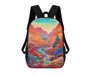 sinyumoney Whimsical Mountain Landscape -3 Print Children's Backpack School Bag for Adult And Kids Travel Daypack 17inch