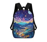 sinyumoney Whimsical Night Sky Village Backpacks Kids School Backpack School Bag 3D Printed School Bag for Boys Elementary And Middle School Students 17inch