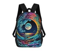 sinyumoney Whimsical Ocean Wave Moon Scene School Bags Business Laptop Rucksack Bag Unisex Casual Daypack for Camping Outdoor Adventures And Daily Travel 17inch