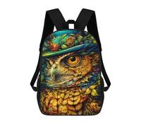 sinyumoney Whimsical Owl Artwork -1 Kids School Backpack 3D Printed Backpacks Fashion School Bag Rucksacks for Boys Elementary And Middle School Students 17inch