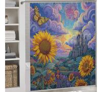 sinyumoney Whimsical Sunflower Fields And Castles Bath Shower Curtains Mildew with Hooks Waterproof Fabric Soft Fabric Hotel Shower Curtain for Bathroom 69.69x70.87Inch（177x180cm）