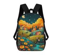 sinyumoney Whimsical Village Night Scene Children's Backpacks School Backpack 3D Printed for Kids Travel Rucksacks Book Bags Kids 17inch School Bag