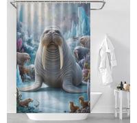 sinyumoney Whimsical Walrus Bath Shower Curtains Mildew Daily Household Stylish Washable Modern Fabric Bathroom Decor Set for Bathtub Shower Stall 46.85x70.87Inch（119x180cm）