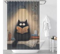 sinyumoney Whiskered Wisdom A Cat's Literary Night Bath Shower Curtains Mildew 100% Polyester Fabric Washable Shower Curtain for Bathroom for Bathroom Wet Room 46.85x70.87Inch（119x180cm）