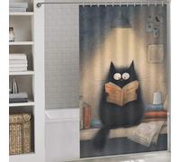 sinyumoney Whiskered Wisdom A Cat's Literary Night Bath Shower Curtains Mildew Thicken Durable Polyester Modern Polyester Water Repellent for Bathroom Wet Room 53.54x70.87Inch（136x180cm）