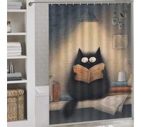 sinyumoney Whiskered Wisdom A Cat's Literary Night Shower Curtain Anti Mould Waterproof Polyester Fabric Bathroom Decor Curtains for Toile Bathroom Dorm 64.17x70.87Inch（163x180cm）