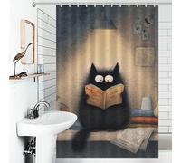 sinyumoney Whiskered Wisdom A Cat's Literary Night Shower Curtains Mould Proof Thicken Durable Polyester Soft Fabric Hotel Shower Curtain for Bathroom 46.85x70.87Inch（119x180cm）