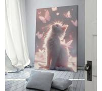 sinyumoney Whispering Butterflies A Magical Cat's Tale Canvas Wall Art for Living Room Wall Decor Ready to Hang for Bathroom Toilet Decor Modern Wall Art 16x24inch(40x60cm)