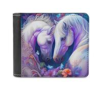 sinyumoney Whispering White Horses 3D Print PU Leather Wallet ID RFID Blocking Banknote Compartments Durable Purse Youth Guys 11.7cm*9.5cm