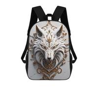sinyumoney White And Gold Wolf Head Ornament Rucksack Daypacks Business Backpack Water Resistant Bookbag for Girl, Teen Girls 17inch